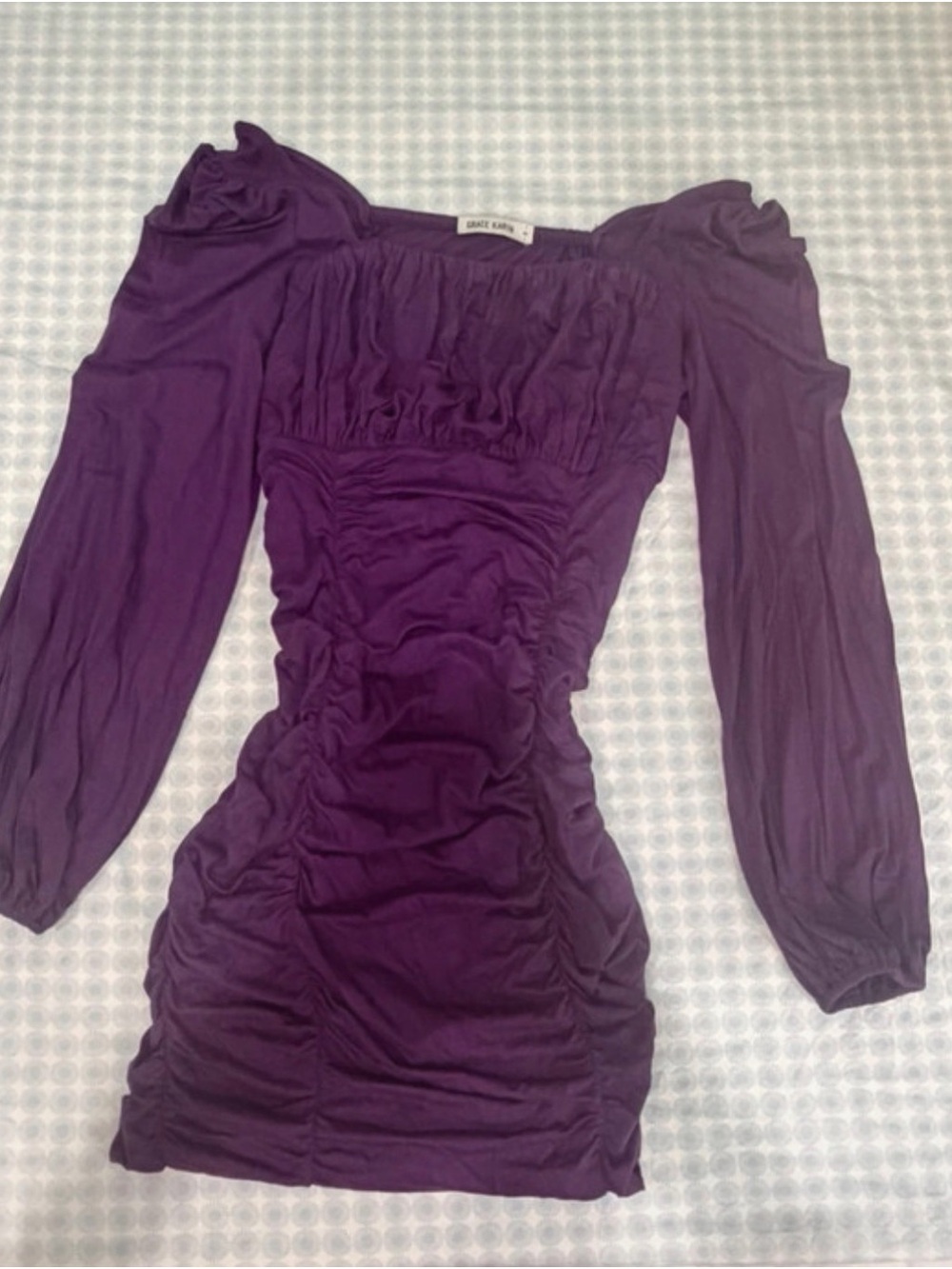 Grace Karin Deep Plum Ruched Mini Dress